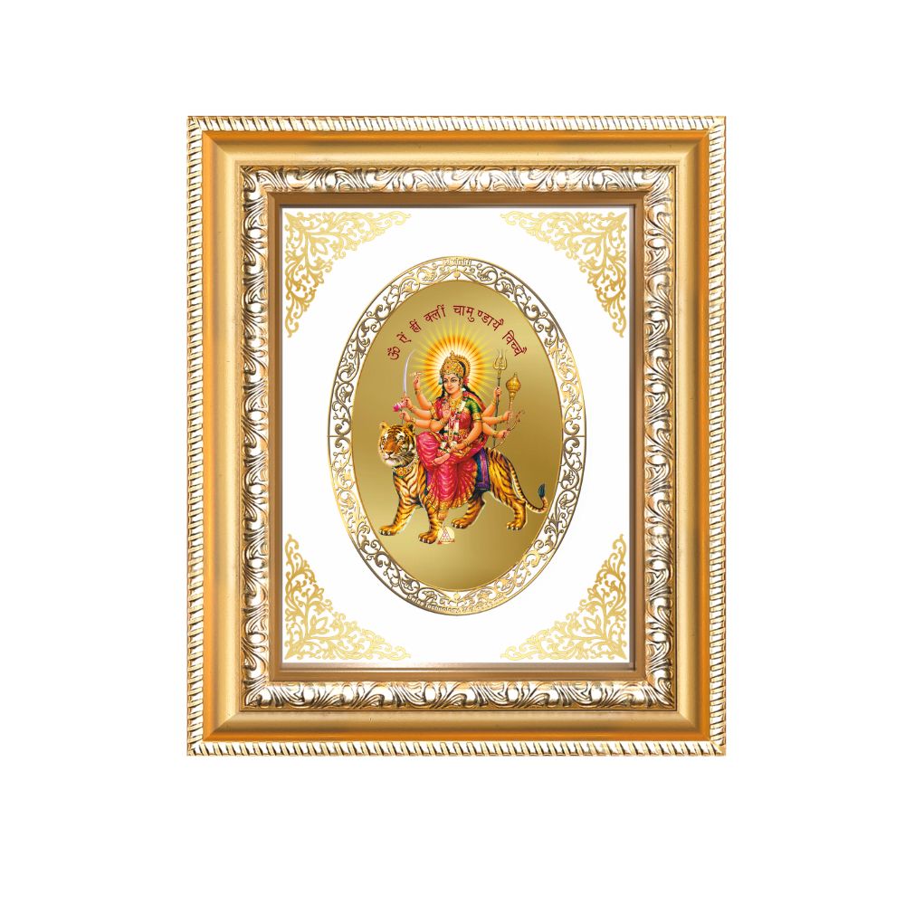 Goddess Durga Mata with Sacred Mantra Divine Protection Royal Tabletop Frame in 24K Gold Plated Foil