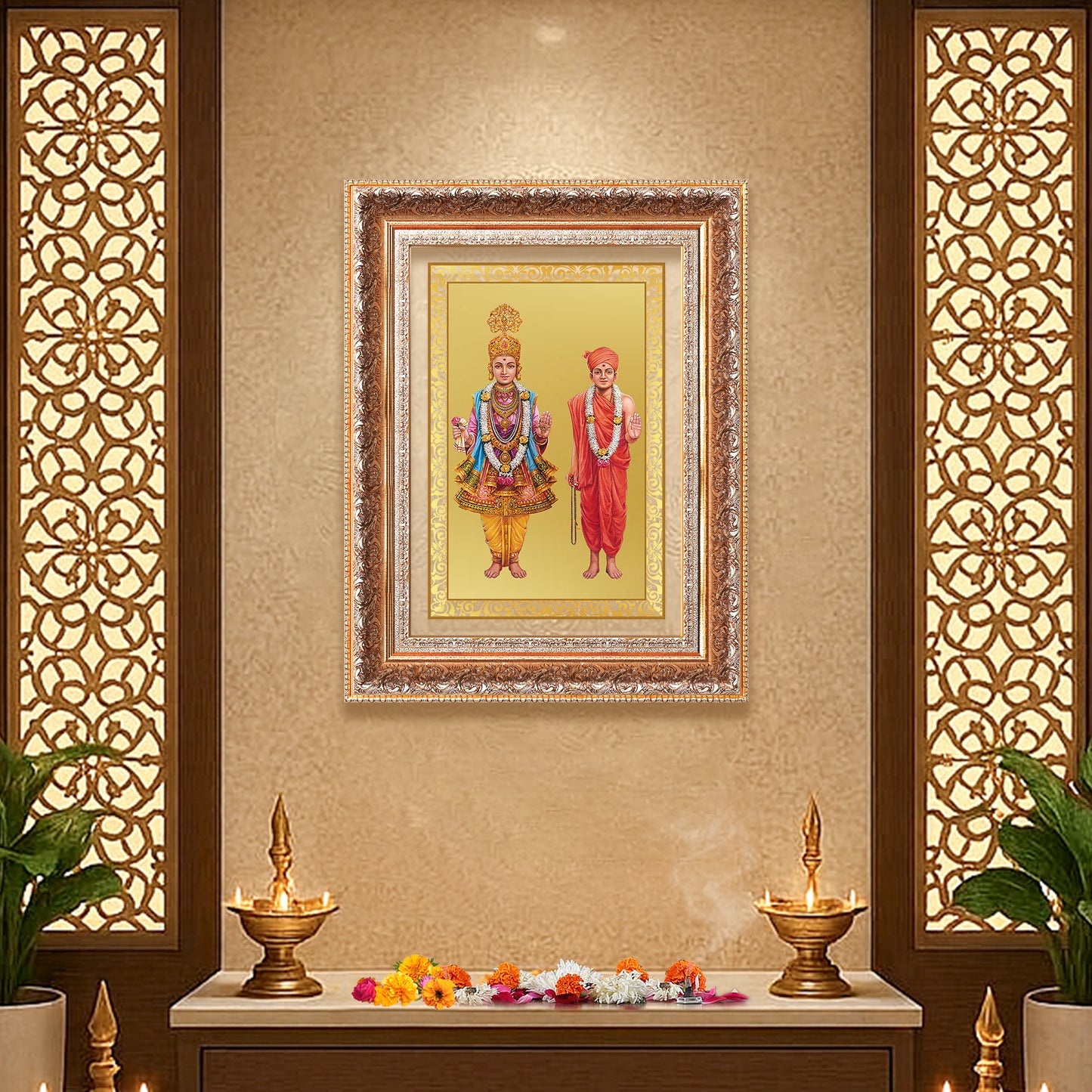 Lord Swaminarayan | Incarnation of Dharma & Divine Grace Wall Photo Frame in 24K Gold Plated Foil