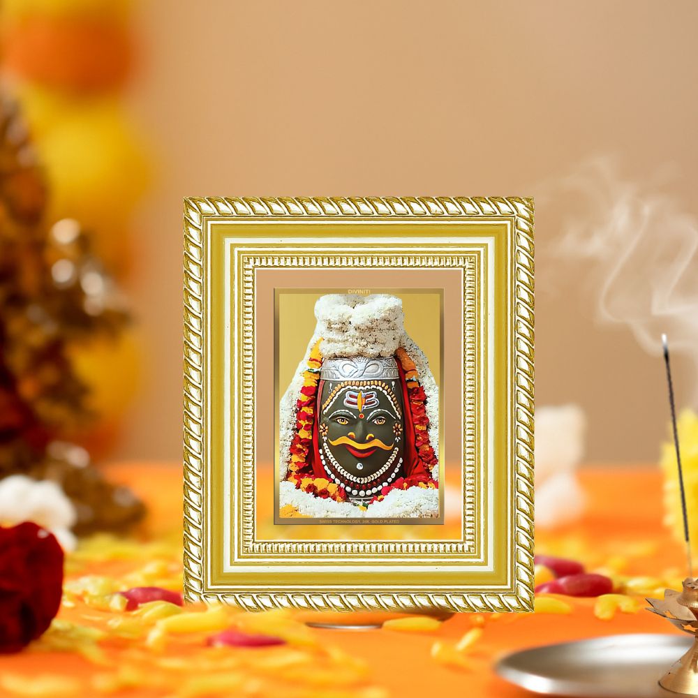 Diviniti 24K Gold Plated Mahakaleshwar Divine Table Top Frame for Home Mandir & Office Decor | Luxury Spiritual Gift