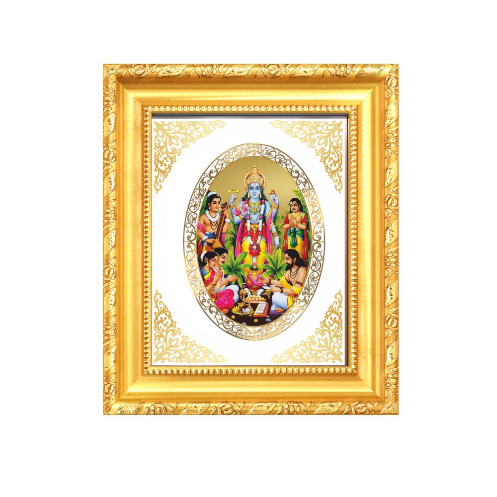 Lord Satya Narayan Divine Vishnu Sacred Katha & Vrat Blessings Royal Tabletop Frame in 24K Gold Plated Foil