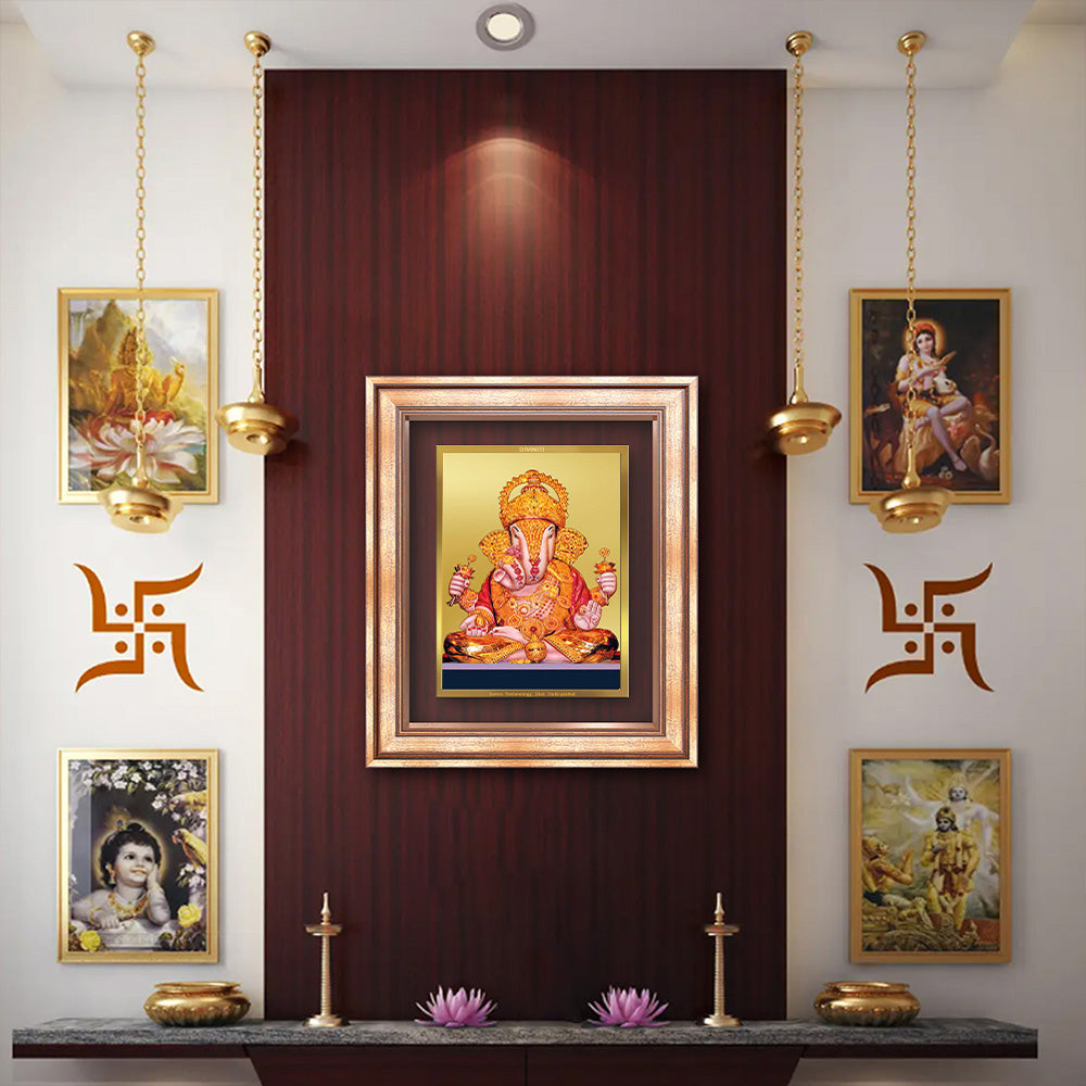 Diviniti 24K Gold Plated Dagadu Ganesha (Classic) Divine Wall Frame for Home Mandir & Office Decor | Luxury Spiritual Gift