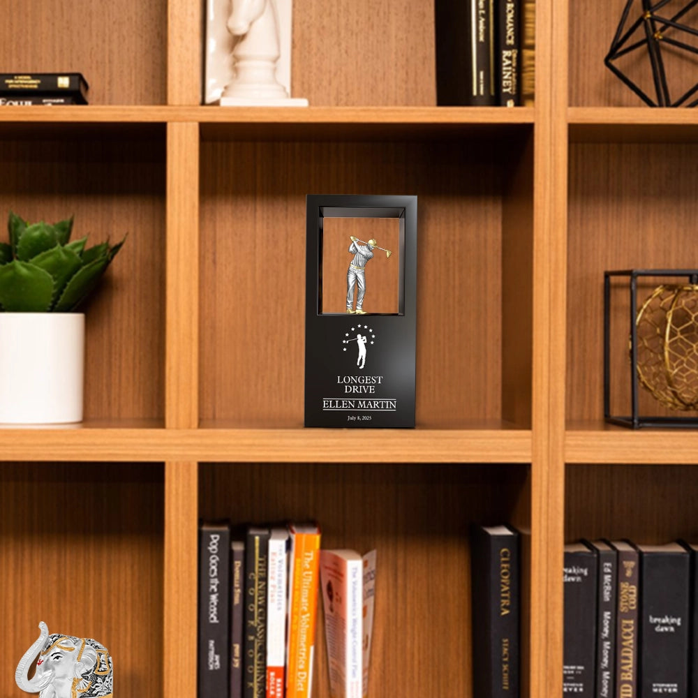 Premium Longest Drive Award | Personalized Golf Trophy Featuring Swinging Golfer Design