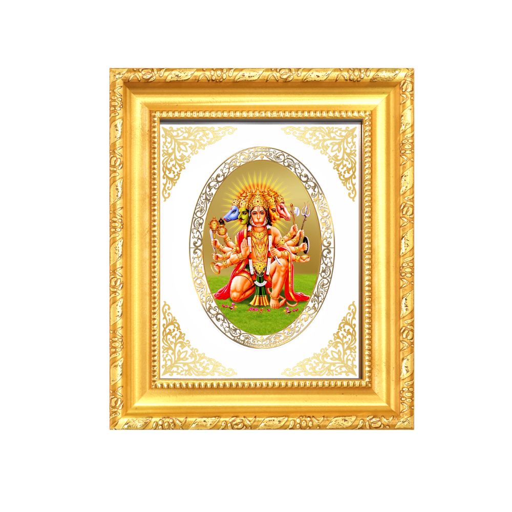 Panchmukhi Hanuman Divine Five-Faced Protection Sacred Royal Tabletop Frame in 24K Gold Plated Foil