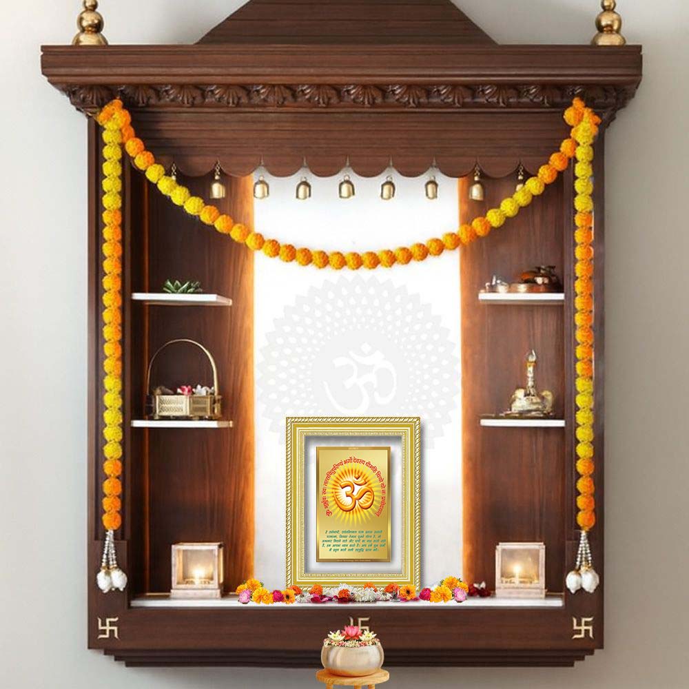 Diviniti 24K Gold Plated Om With Gayatri Mantra (Classic) Divine Wall Frame for Home Mandir & Office Decor | Luxury Spiritual Gift