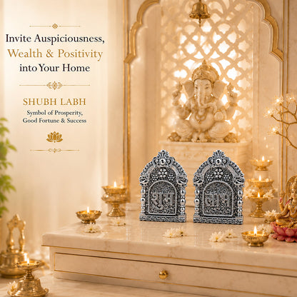 Diviniti 999 Silver Plated Subh Labh Set With Gift Box | Antique Finish Divine Décor