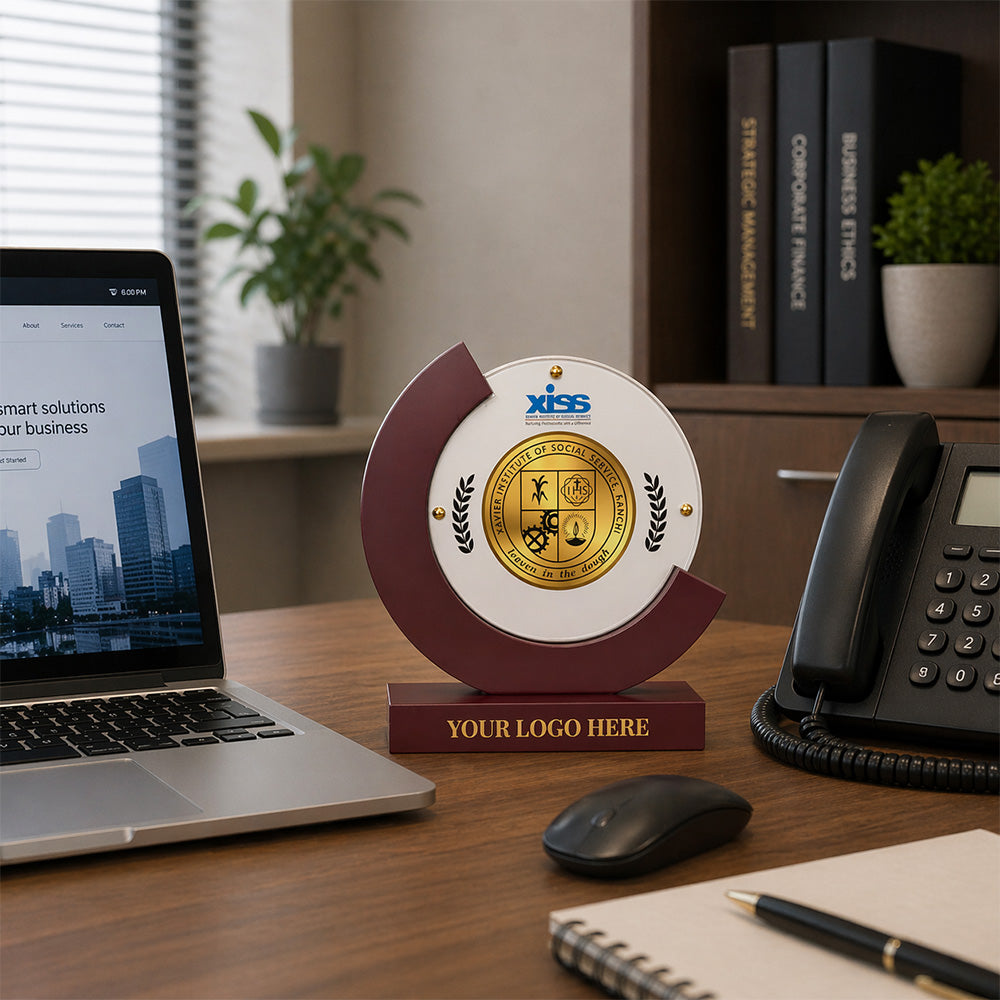 Diviniti MDF & Acrylic Moon Personalized Trophy with Image Printed on 24K Gold Plated Foil | Elegant Round Award | Premium Customized Gift