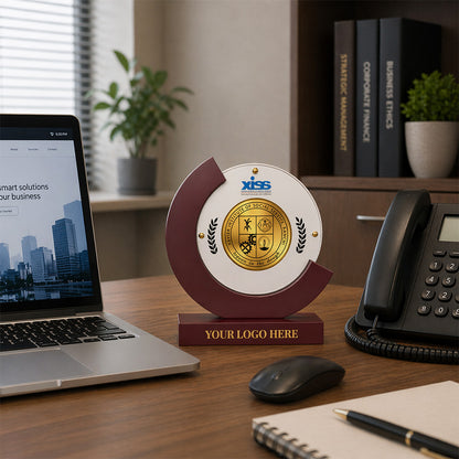 Diviniti MDF & Acrylic Moon Personalized Trophy with Image Printed on 24K Gold Plated Foil | Elegant Round Award | Premium Customized Gift