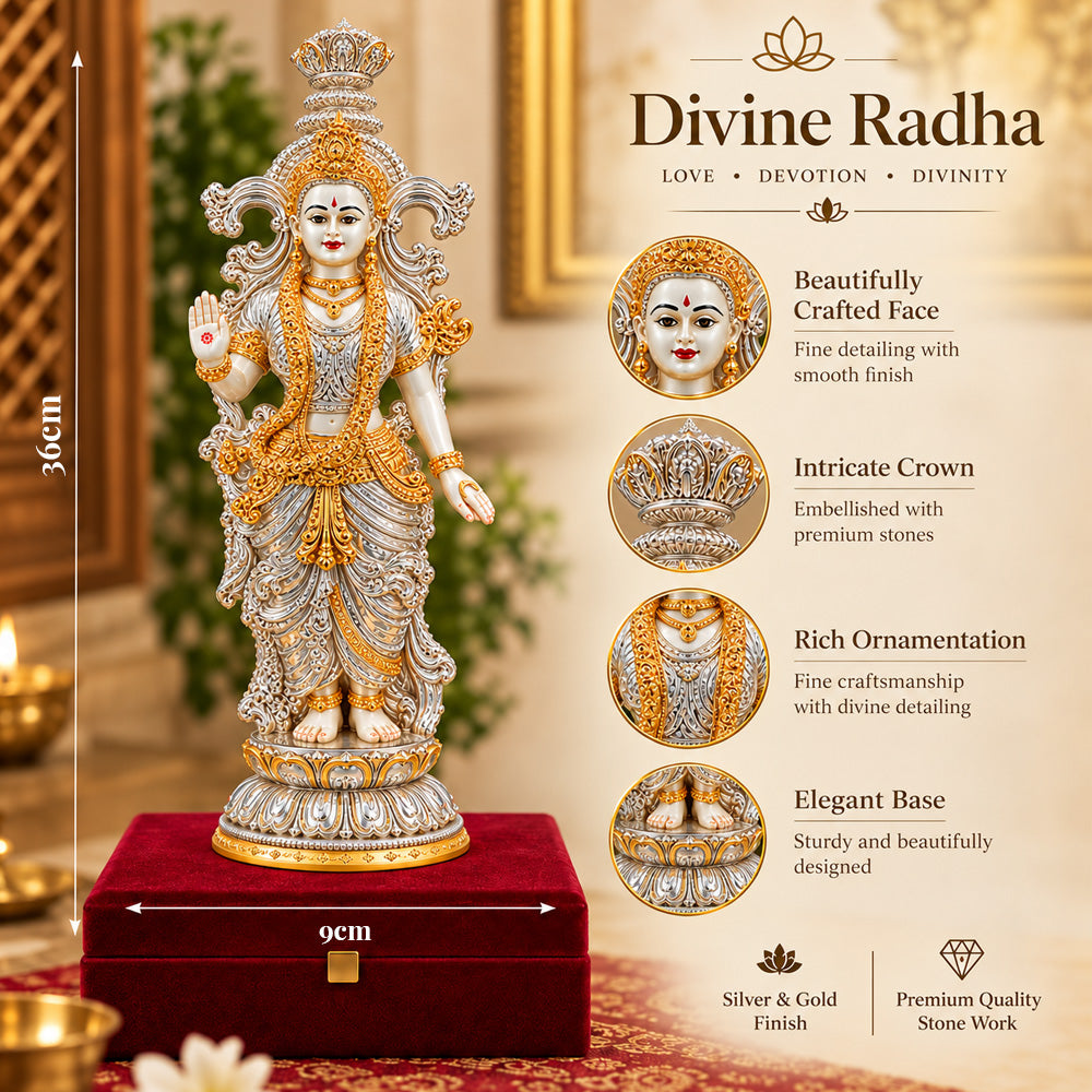 999 Silver-Plated Dual-Tone Radha Rani Idol | Premium Gift Box | 36x9 CM