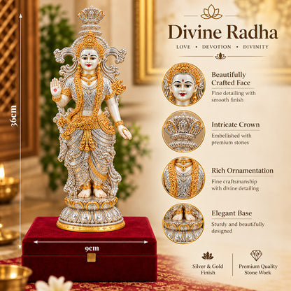 999 Silver-Plated Dual-Tone Radha Rani Idol | Premium Gift Box | 36x9 CM