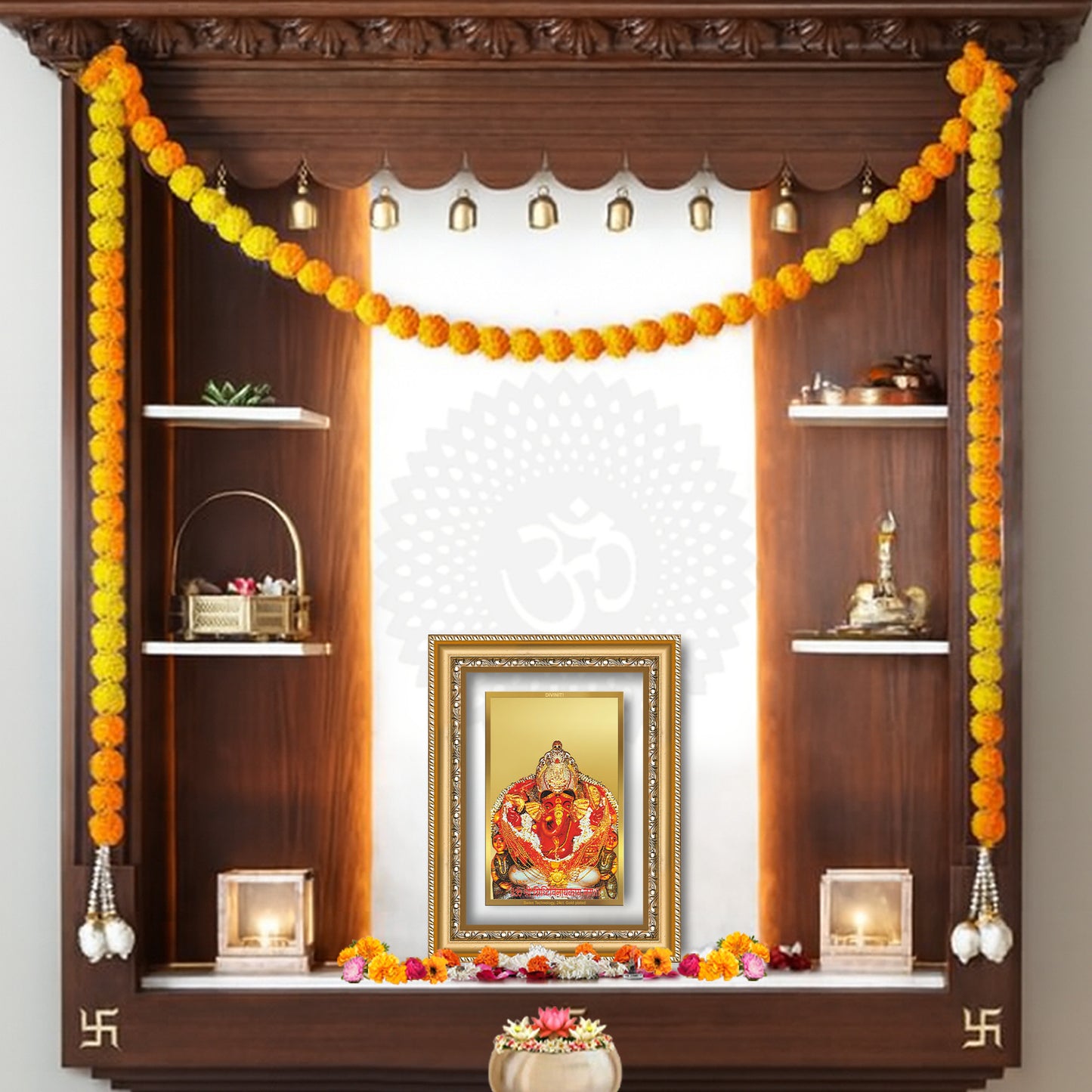 Diviniti 24K Gold Plated Siddhi Vinayak (Classic) Divine Wall Frame for Home Mandir & Office Decor | Luxury Spiritual Gift
