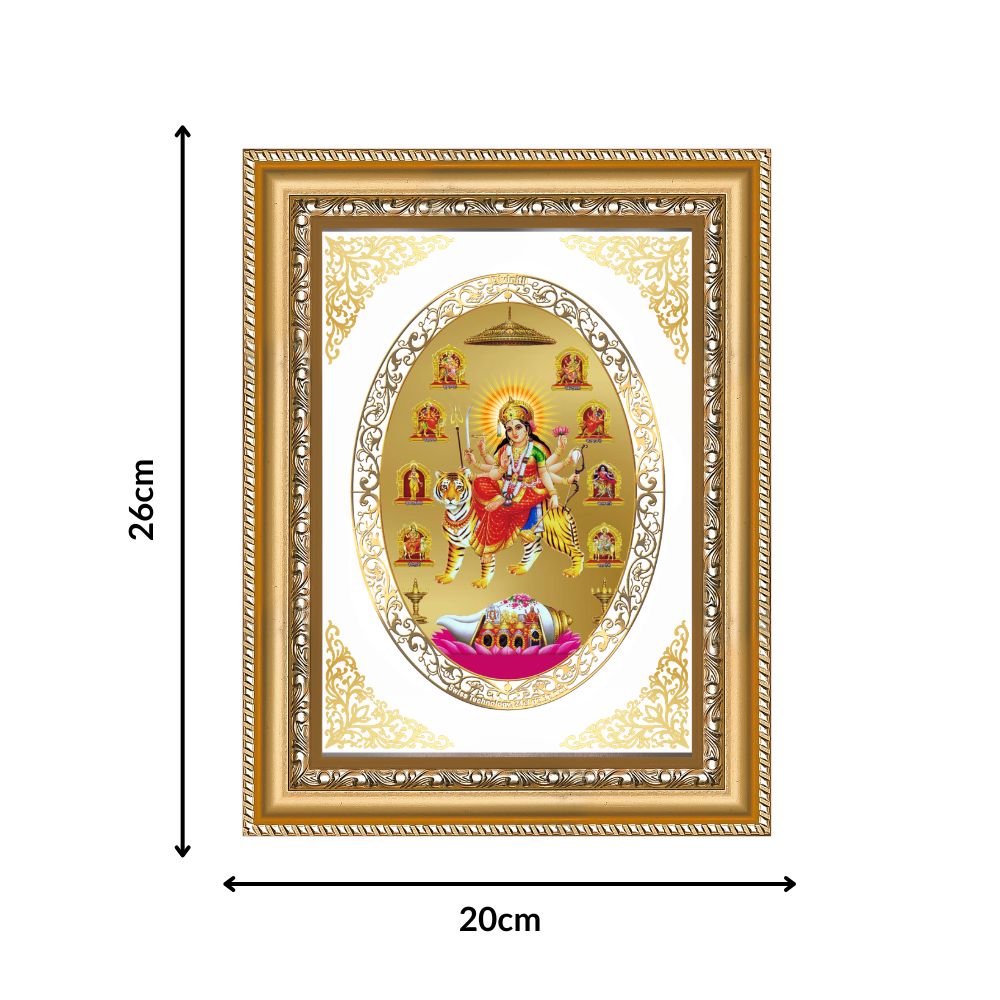 Nav Durga | Nine Forms of Goddess Durga Wall & Tabletop Royal Photo Frame in 24K Gold Plated Foil