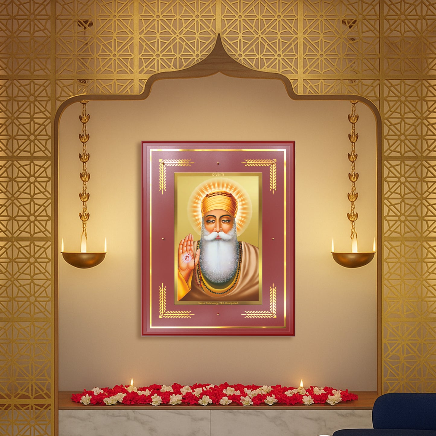 Guru Nanak Dev Ji | Divine Wall Mount Photo Frame in 24K Gold Plated Foil