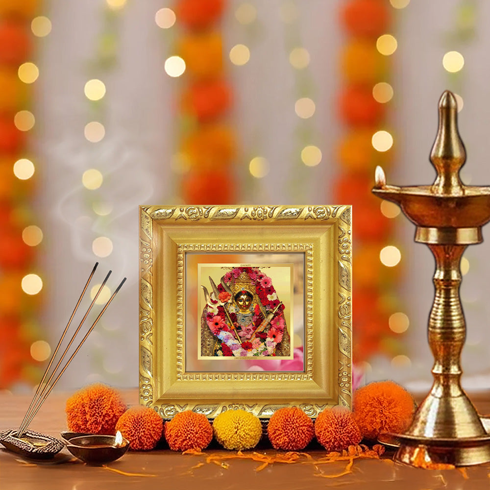 Diviniti Goddess Katyayani Mata Tabletop Photo Frame in 24K Gold Plated Foil | Courage, Protection & Divine Strength | DG103S1A (10x10 CM)
