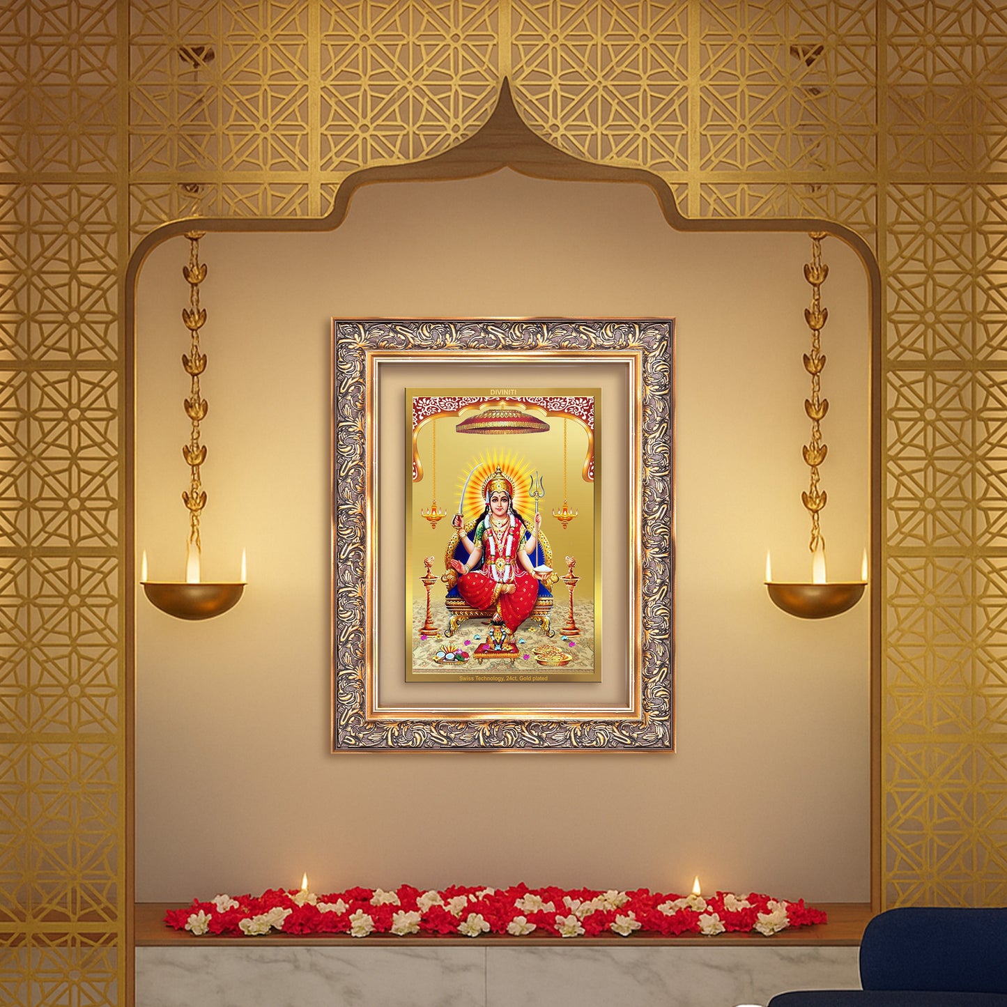 Diviniti 24K Gold Plated Santoshi Mata (Classic) Divine Wall Frame for Home Mandir & Office Decor | Luxury Spiritual Gift