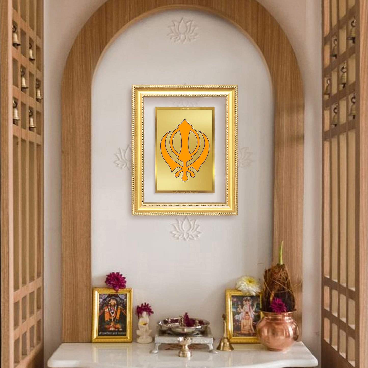 Diviniti 24K Gold Plated Khanda Sahib (Classic) Divine Wall Frame for Home Mandir & Office Decor | Luxury Spiritual Gift