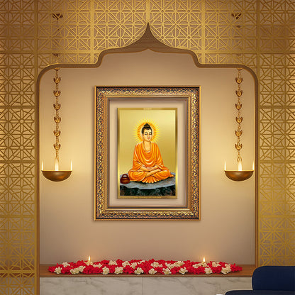 Diviniti 24K Gold Plated Buddha (Classic) Divine Wall Frame for Home Mandir & Office Decor | Luxury Spiritual Gift