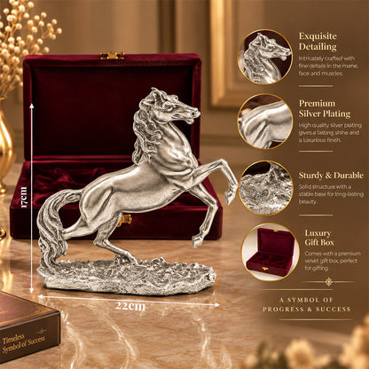 999 Antique Silver-Plated Jumping Horse Idol | Premium Gift Box | 17x22 CM
