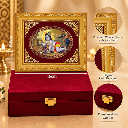 24K Gold-Plated Laddu Gopal Frame | Premium Gift Box | 16x13.5 CM