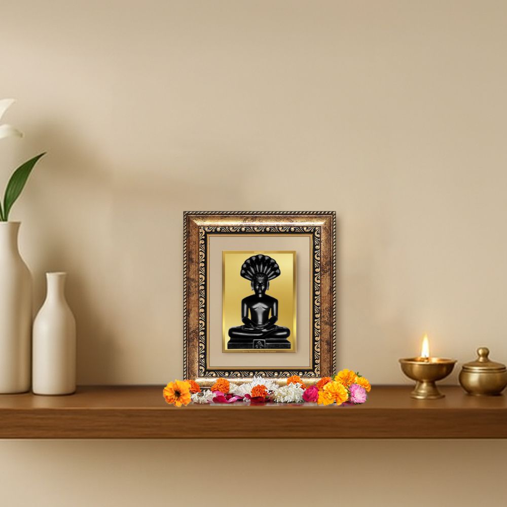 Diviniti 24K Gold Plated Parshvanath Divine Table Top Frame for Home Mandir & Office Decor | Luxury Spiritual Gift