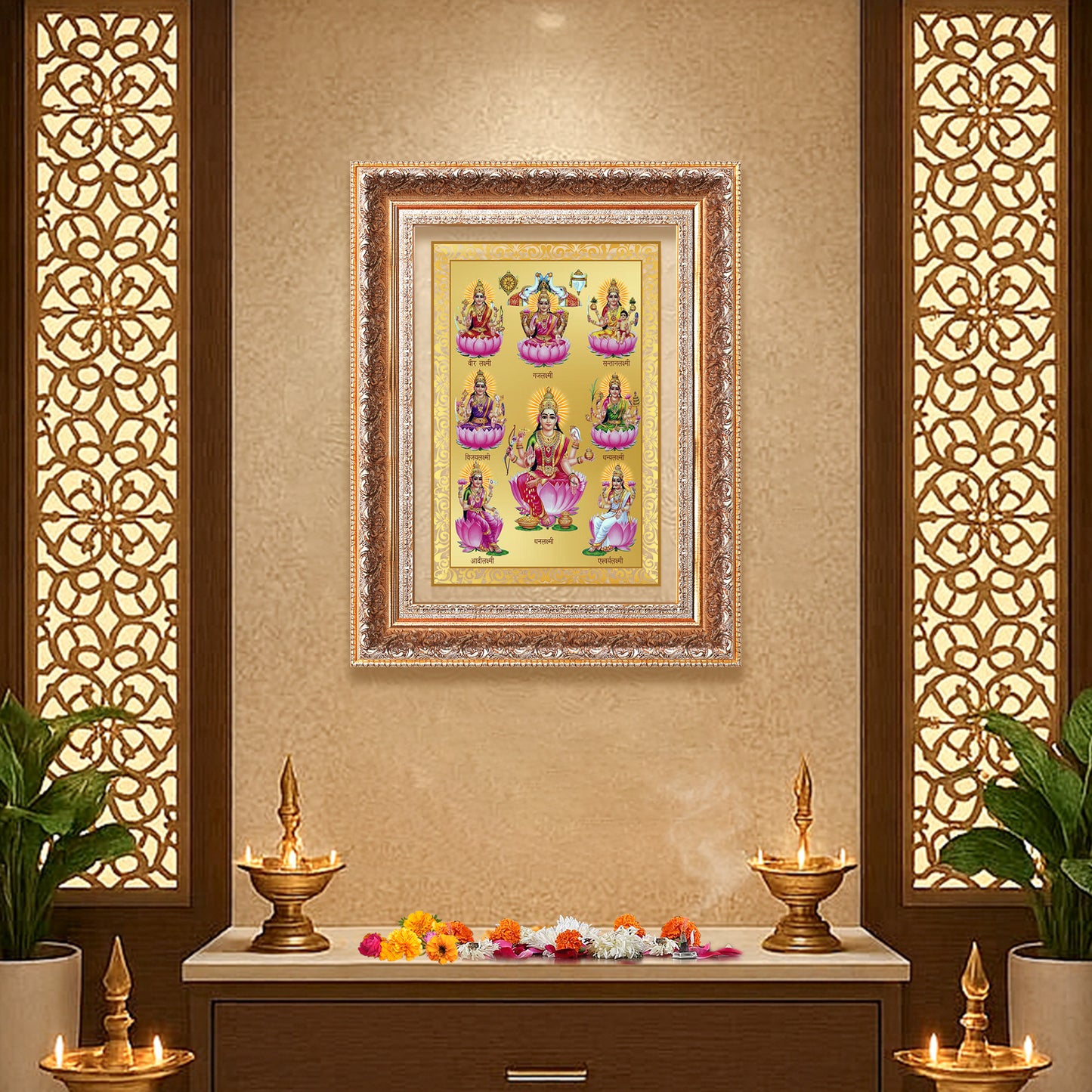 Ashtalakshmi | Lakshmi Devi for Wall Mount Photo Frame in 24K Gold Plated Foil