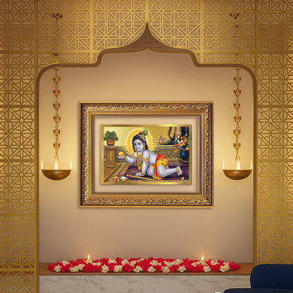 Diviniti 24K Gold Plated Laddu Gopal (Classic) Divine Wall Frame for Home Mandir & Office Decor | Luxury Spiritual Gift
