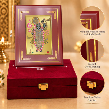 24K Gold-Plated Shrinath Ji MDF Frame | Premium Gift Box | 26x20 CM