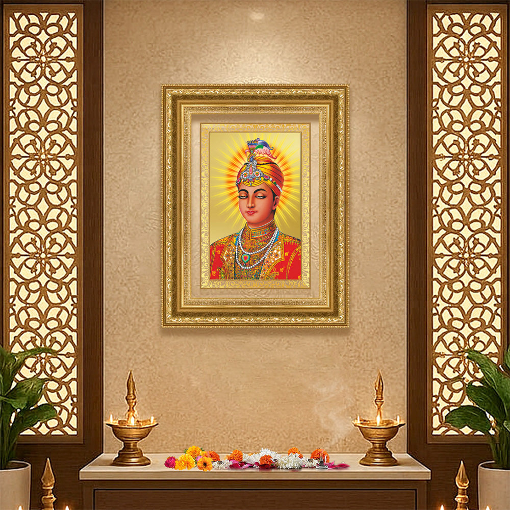 Diviniti 24K Gold Plated Guru Harkrishan Sahib Ji (Classic) Sacred Sikh Wall Frame for Home Decor & Office Ambiance | Premium Spiritual Gift