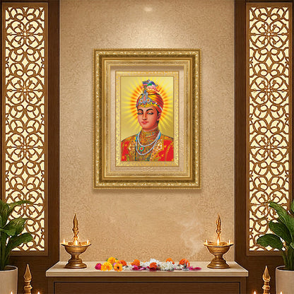 Diviniti 24K Gold Plated Guru Harkrishan Sahib Ji (Classic) Sacred Sikh Wall Frame for Home Decor & Office Ambiance | Premium Spiritual Gift