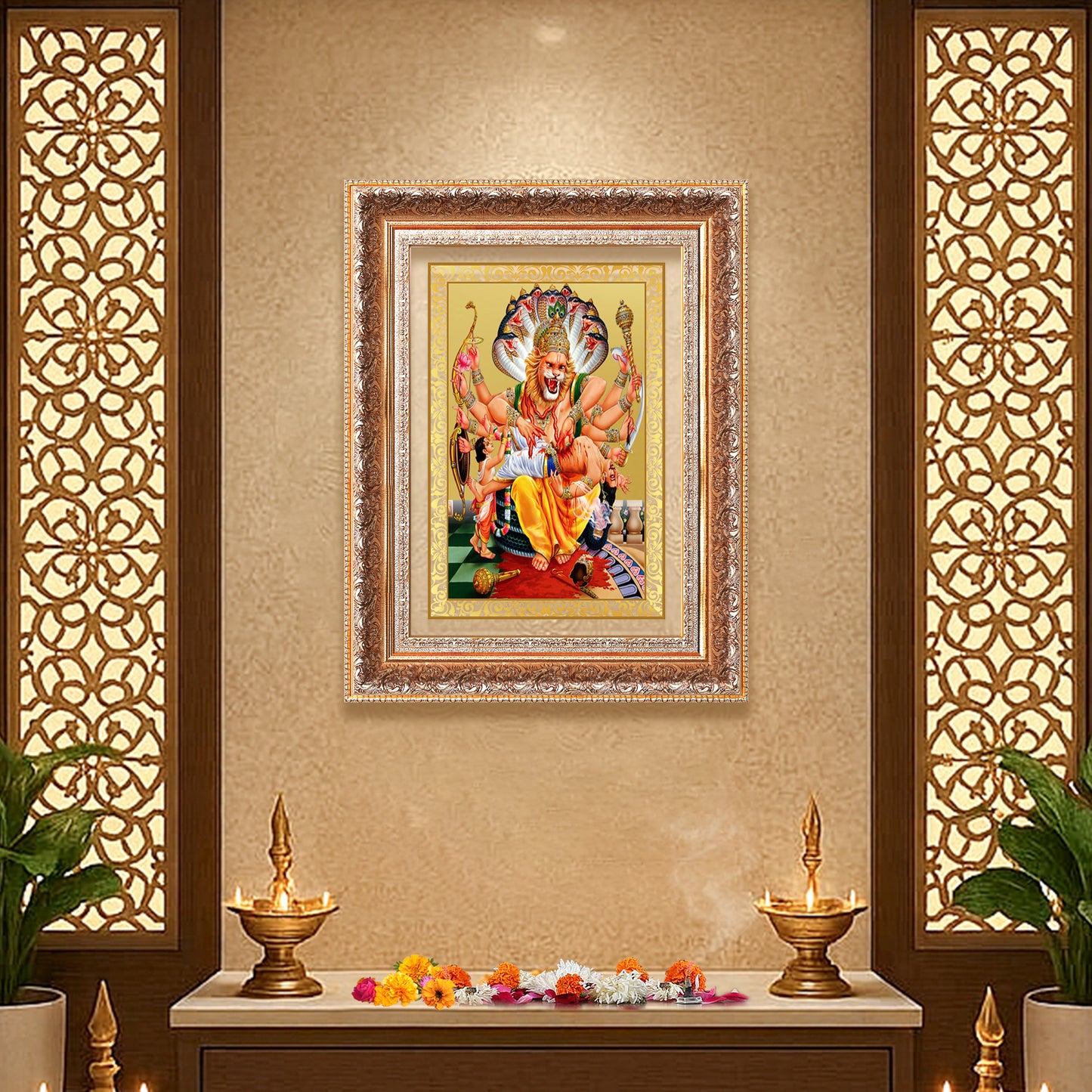 Lord Narasimha | The Fierce Protector Wall Photo Frame in 24K Gold Plated Foil