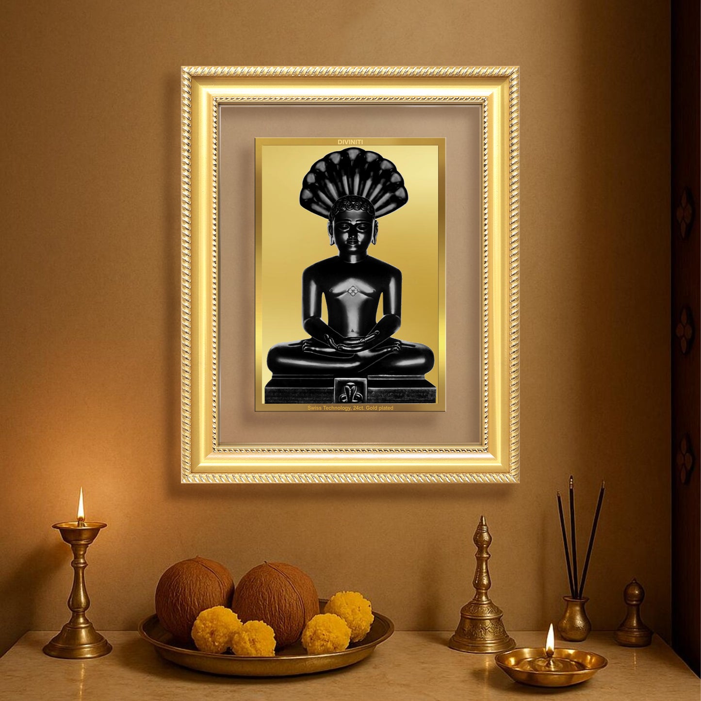 Diviniti 24K Gold Plated Parshvanath (Classic) Divine Wall Frame for Home Mandir & Office Decor | Luxury Spiritual Gift