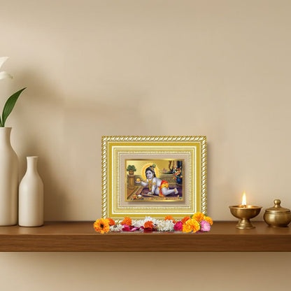 Diviniti 24K Gold Plated Laddu Gopal Divine Table Top Frame for Home Mandir & Office Decor | Luxury Spiritual Gift