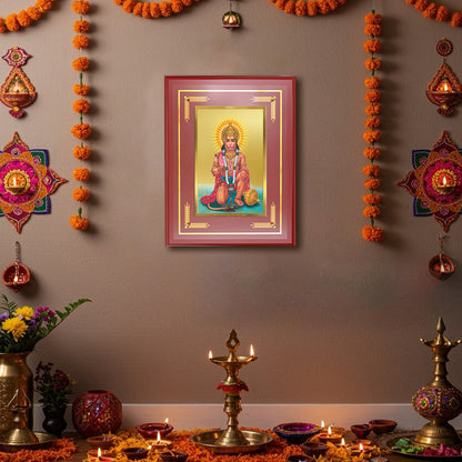 Diviniti 24K Gold Plated Ashirwad Hanuman Blessing Tabletop Photo Frame | Strength, Protection & Divine Grace