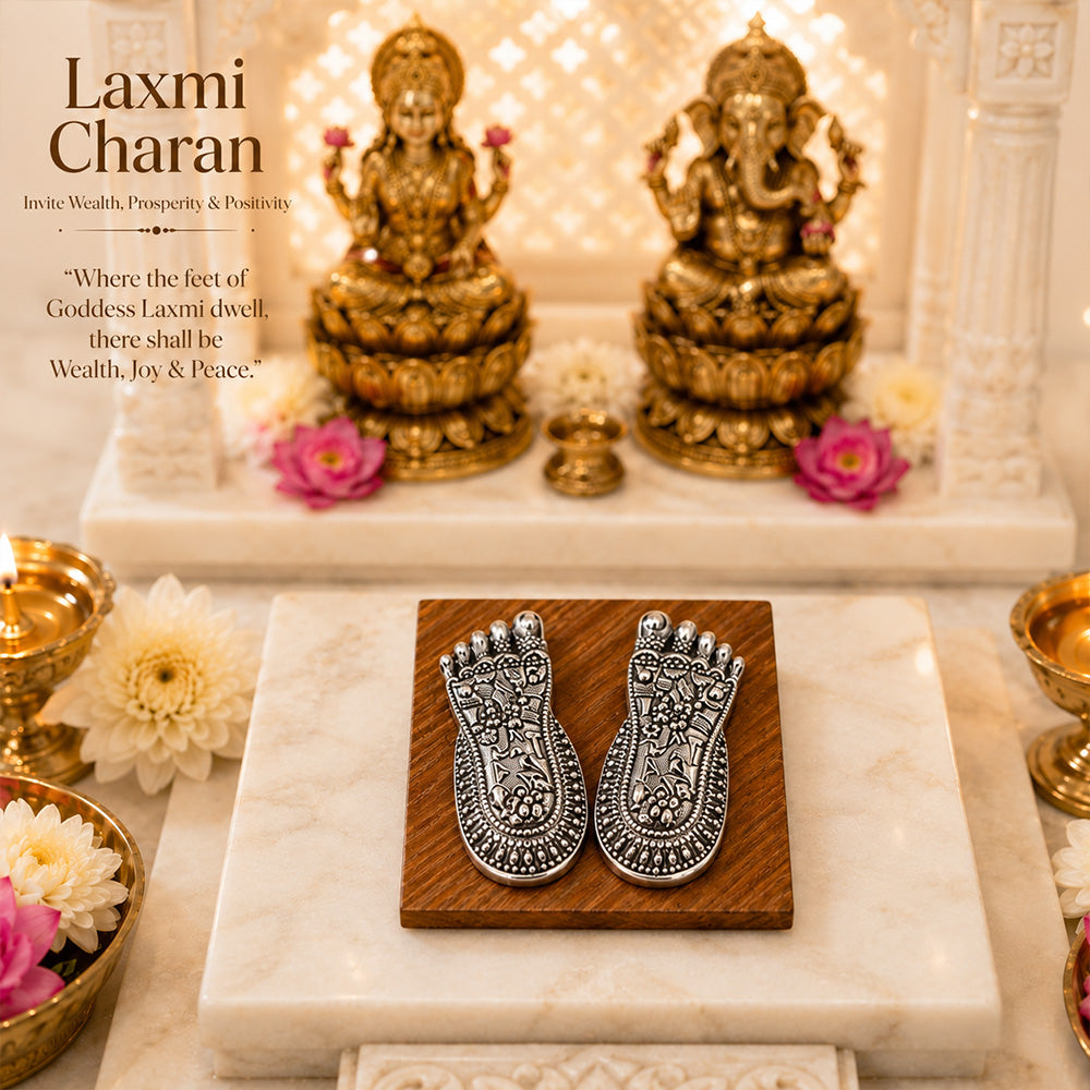 999 Silver-Plated Antique Lakshmi Charan Paduka | Premium Gift Box | 7x3 CM