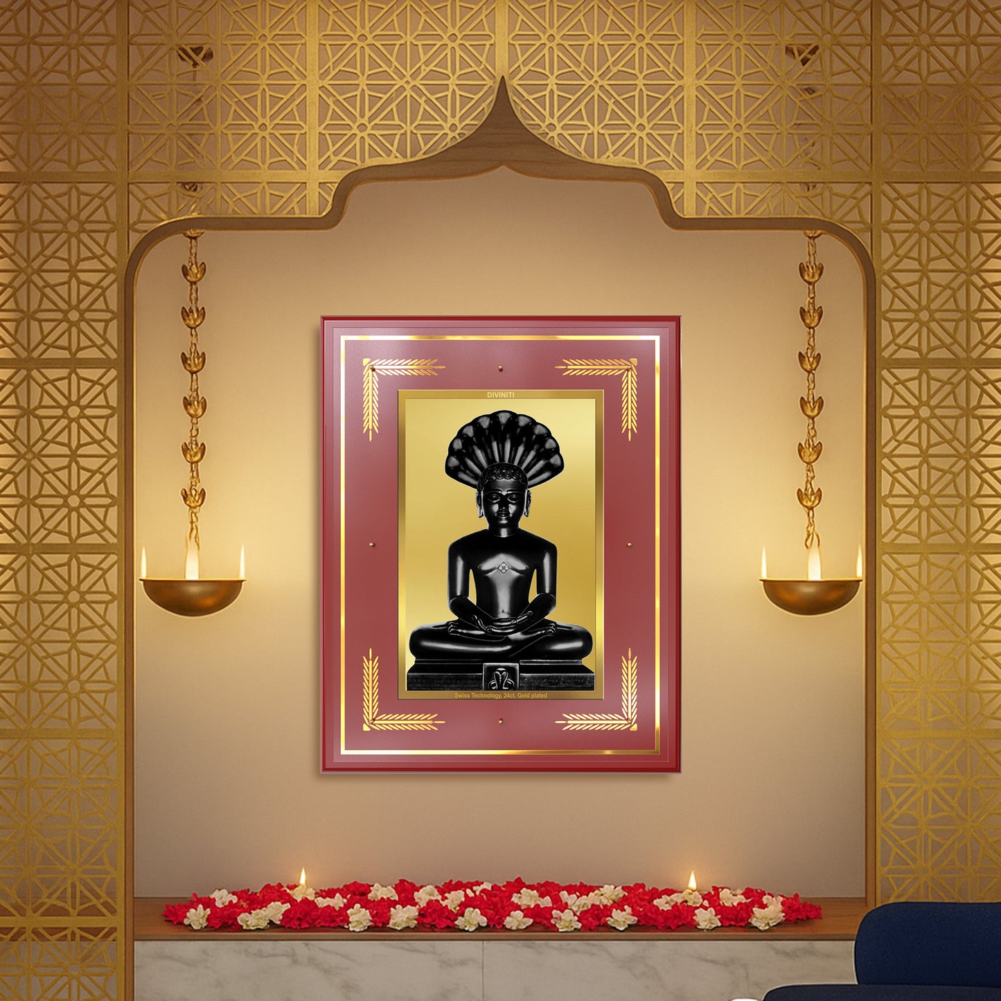 Lord Parshvanatha | 23rd Jain Tirthankara Wall Mount Photo Frame in 24K Gold Plated Foil
