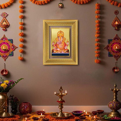 Diviniti 24K Gold Plated Dagadu Ganesha (Classic) Divine Wall Frame for Home Mandir & Office Decor | Luxury Spiritual Gift