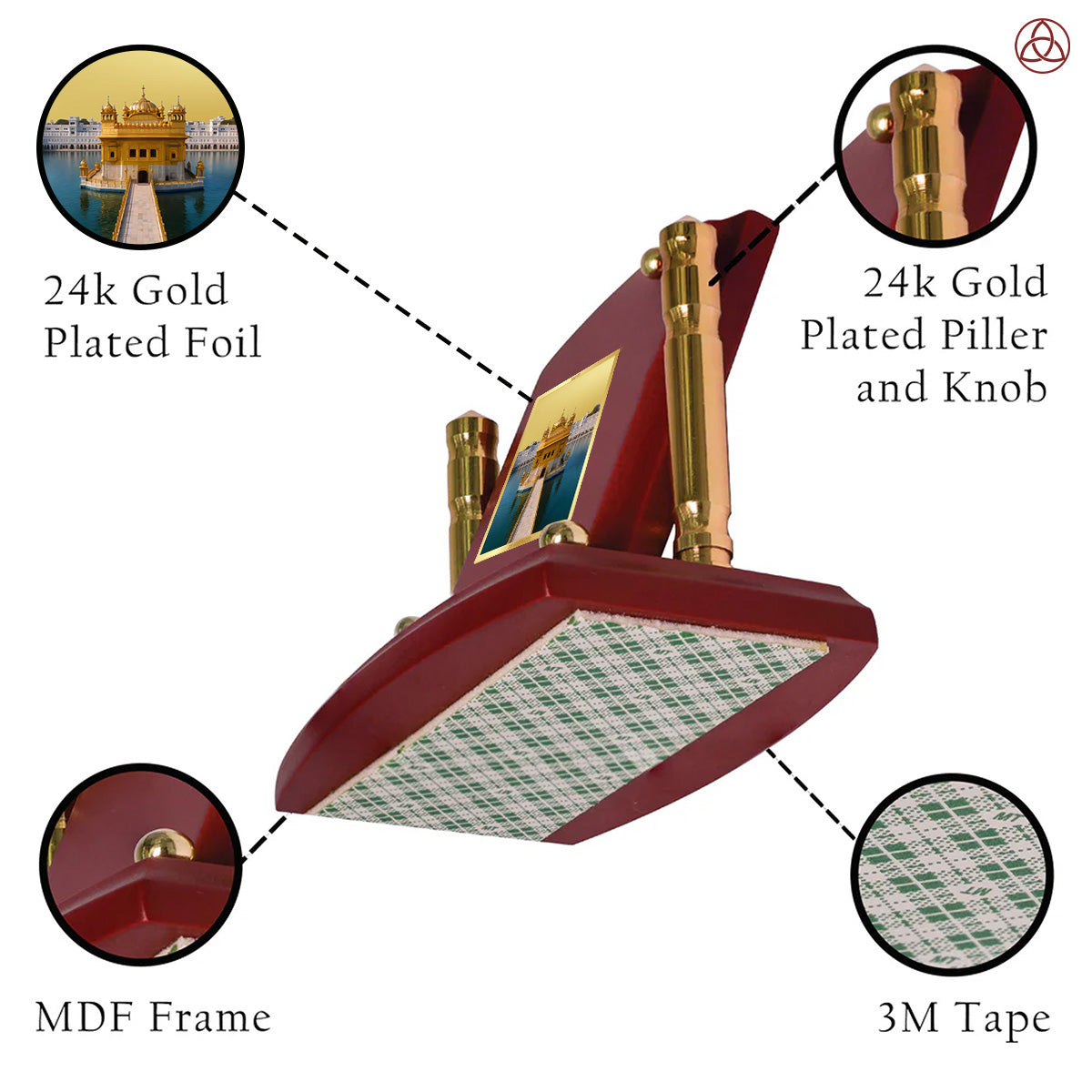 Sachkhand Shri Darbar Sahib -Golden Temple | Sacred Sikh Shrine Car Dashboard Frame in 24K Gold Plated Foil