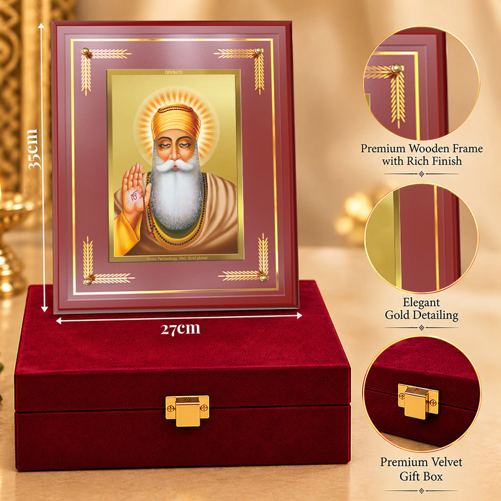 24K Gold-Plated Guru Nanak MDF Frame | Premium Gift Box | 27x35 CM