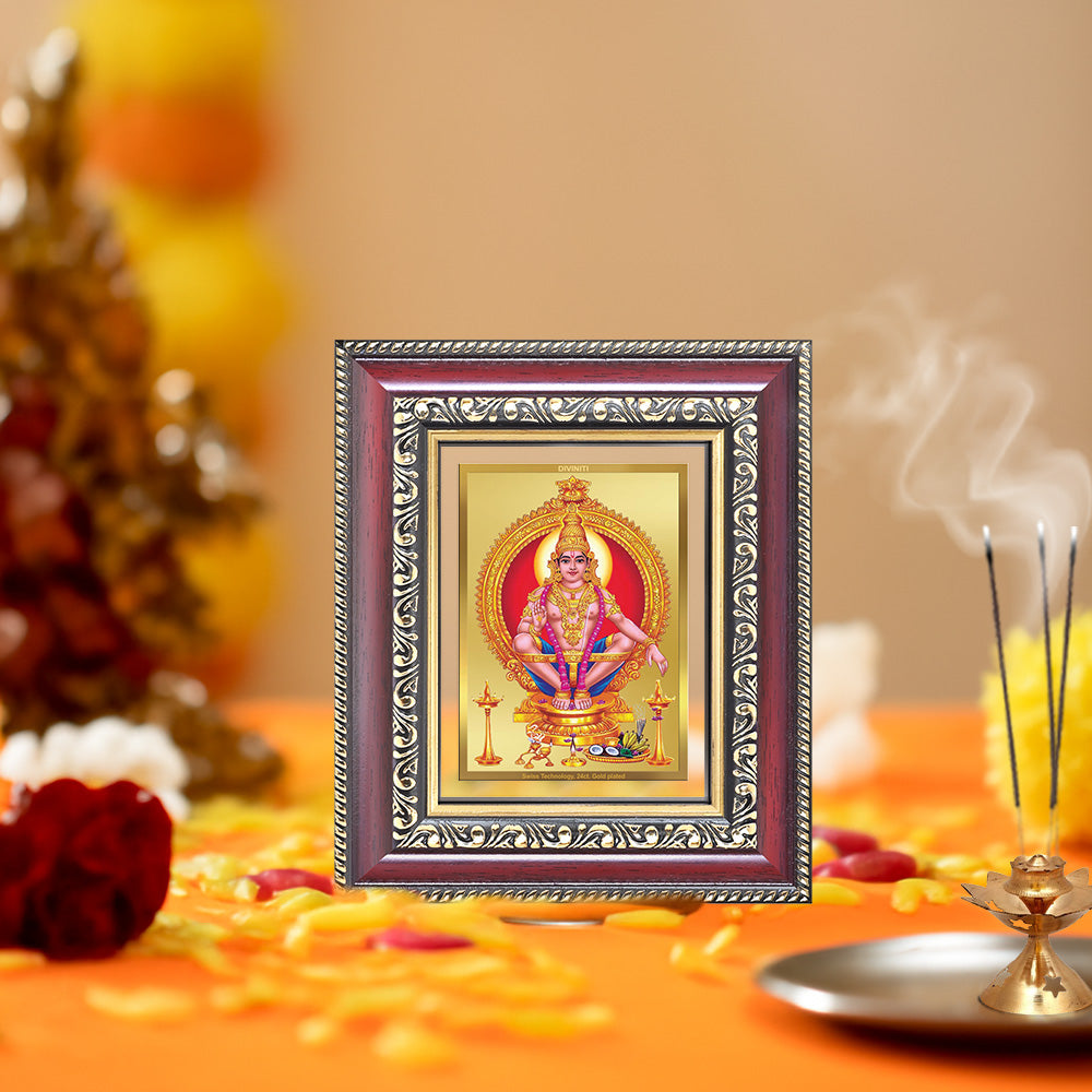 Diviniti 24K Gold Plated Ayyappan Divine Table Top Frame for Home Mandir & Office Decor | Luxury Spiritual Gift