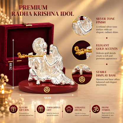DIVINITI 999 Silver-Plated Radha Krishna Idol | Car & Home Decor | Gift Box | 7x9 CM
