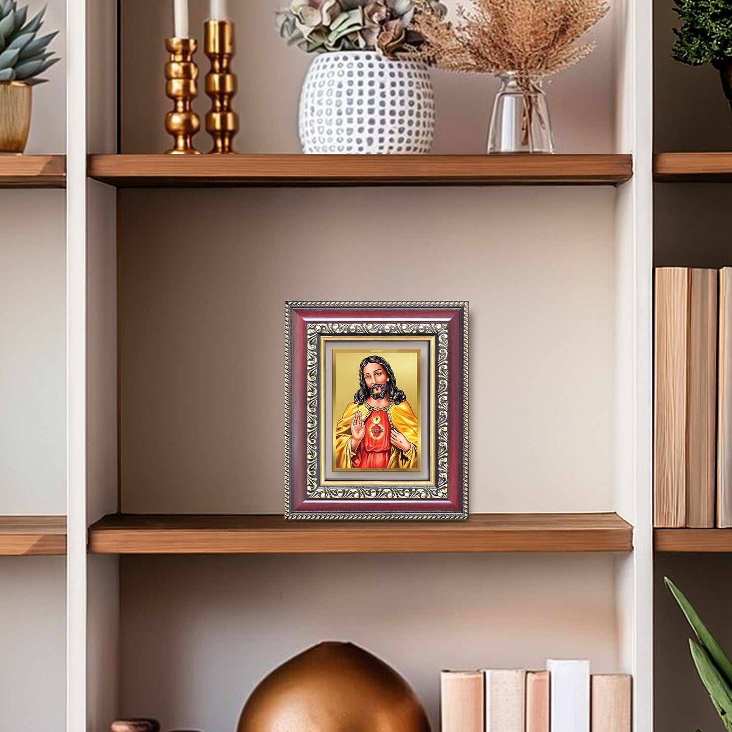 Diviniti 24K Gold Plated Jesus Christ (Classic) Divine Table Top Frame for Home Mandir & Office Decor | Luxury Spiritual Gift