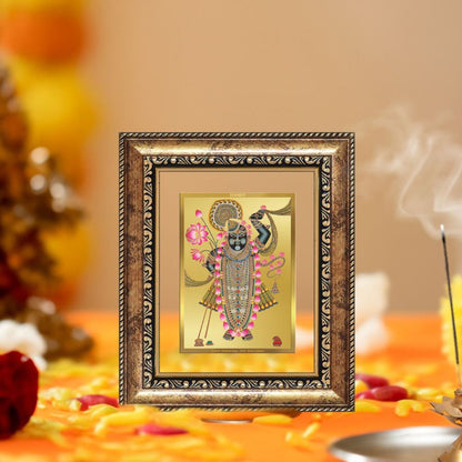 Diviniti 24K Gold Plated Shrinath Ji Divine Table Top Frame for Home Mandir & Office Decor | Luxury Spiritual Gift