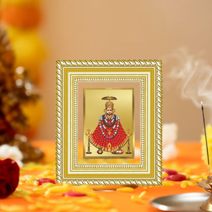 Diviniti 24K Gold Plated Khatu Shyam Divine Table Top Frame for Home Mandir & Office Decor | Luxury Spiritual Gift