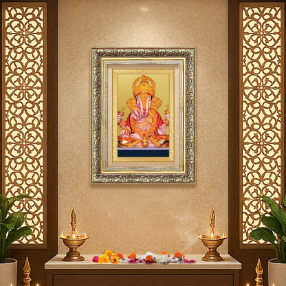 Diviniti 24K Gold Plated Dagadu Ganesha (Classic) Divine Wall Frame for Home Mandir & Office Decor | Luxury Spiritual Gift