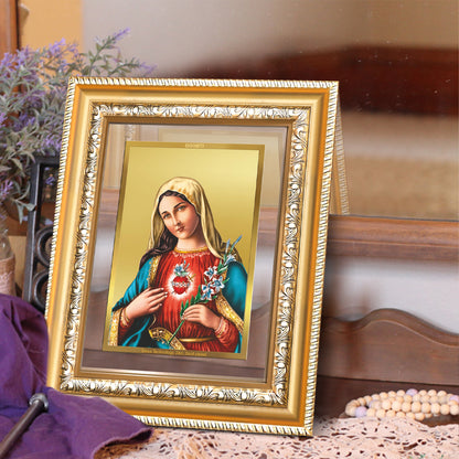 Diviniti 24K Gold Plated Mother Mary (Classic) Divine Wall and Table Top Frame for Home Mandir & Office Decor | Luxury Spiritual Gift