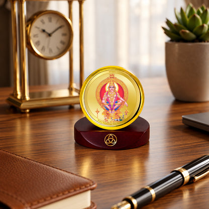 24K Gold-Plated Lord Ayyappan Car Dashboard Frame | 5x5 CM