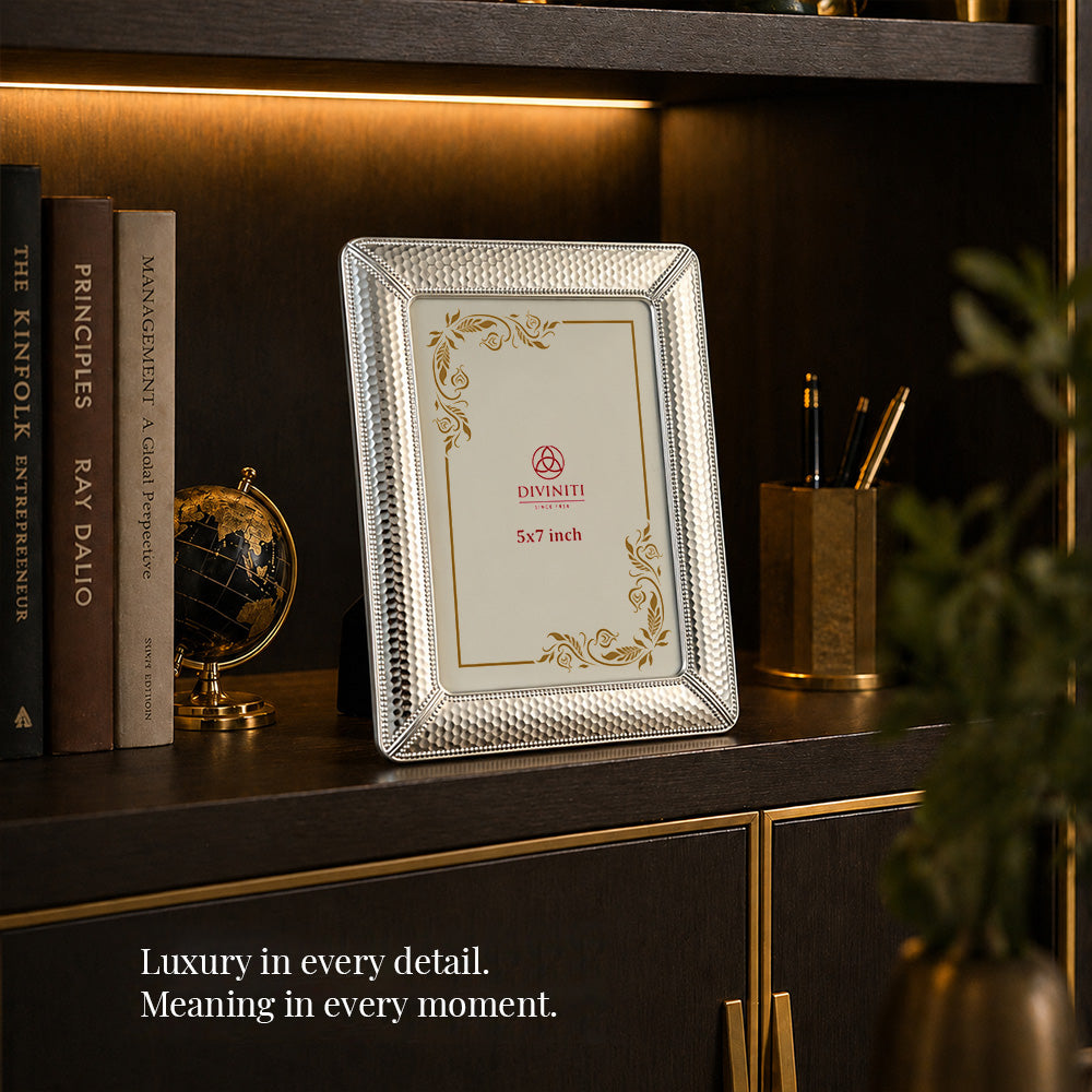 Diviniti Silver-Plated Textured Photo Frame | Elegant Tabletop Picture Frame for Home & Office Décor | 13 x 18 cm