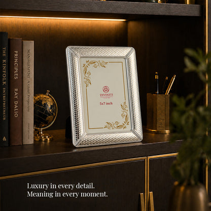 Diviniti Silver-Plated Textured Photo Frame | Elegant Tabletop Picture Frame for Home & Office Décor | 13 x 18 cm
