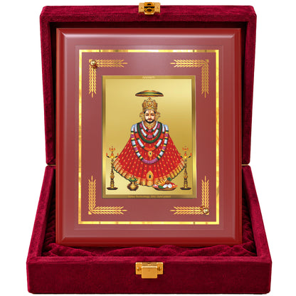 24K Gold-Plated Lord Khatu Shyam Ji MDF Frame | Premium Gift Box | 13.5x16 CM
