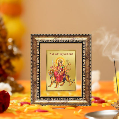 Diviniti 24K Gold Plated Durga With Mantra Divine Table Top Frame for Home Mandir & Office Decor | Luxury Spiritual Gift
