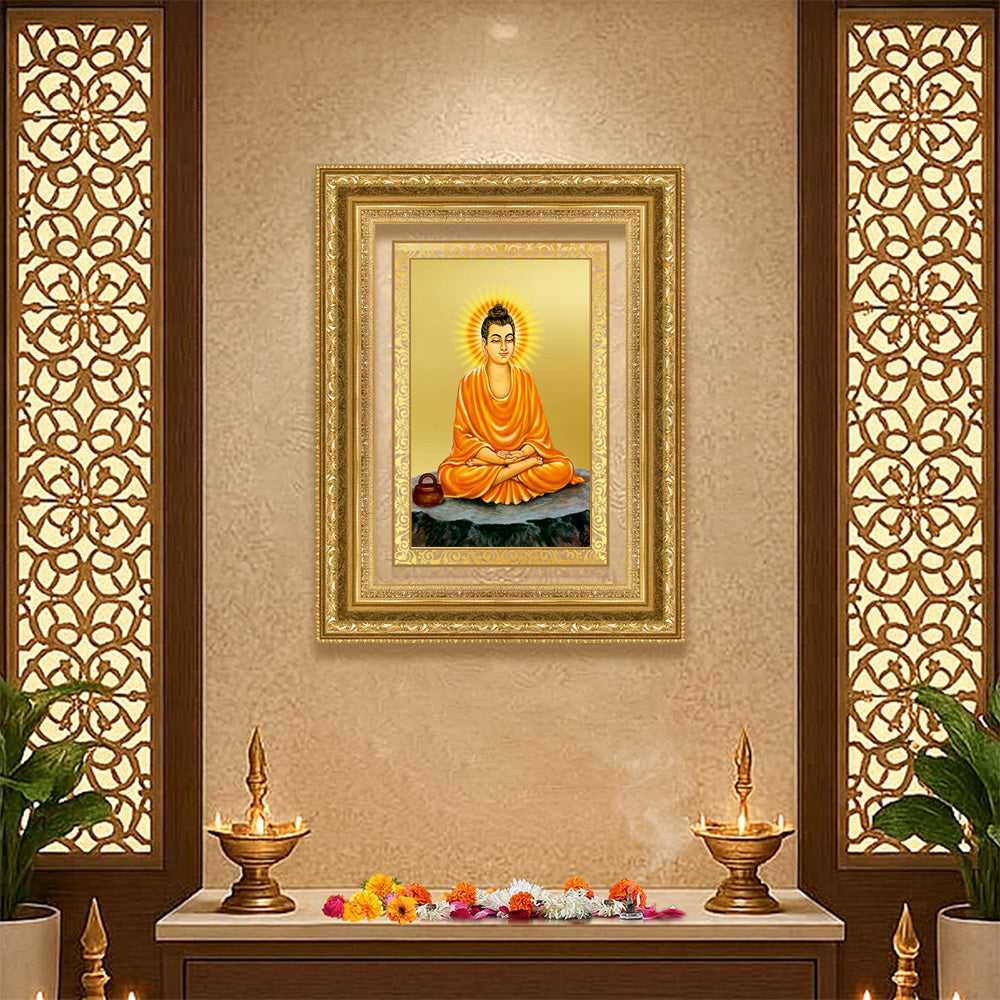 Diviniti 24K Gold Plated Buddha (Classic) Divine Wall Frame for Home Mandir & Office Decor | Luxury Spiritual Gift